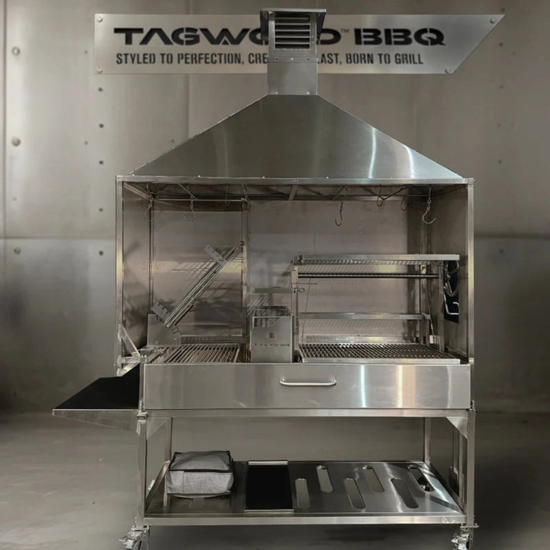 Tagwood BBQ Attachment Built-in Smoke Hood ASH28 in stainless steel with 49" L x 29.7" D size, designed for smoke and heat management.