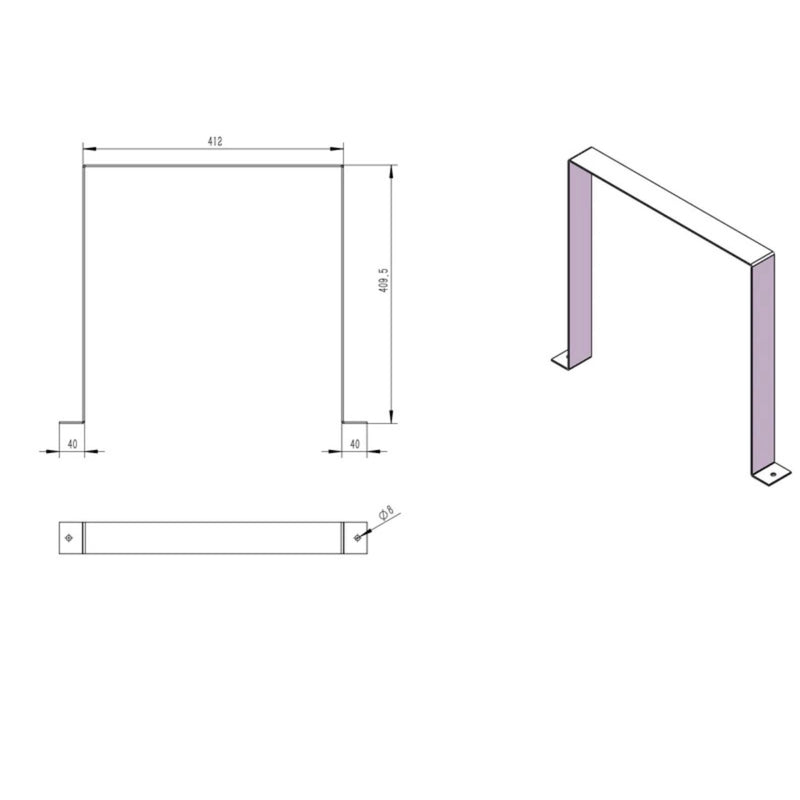 Tagwood BBQ Wall Fastener made of stainless steel with 412mm width and 485.5mm height for secure smoke hood installation.