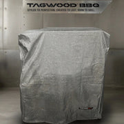 Tagwood BBQ BBQ03SS/SI Cover in gray vinyl with velvet liner, water-repellent, UV-resistant, vent windows, and drawstring bottom.