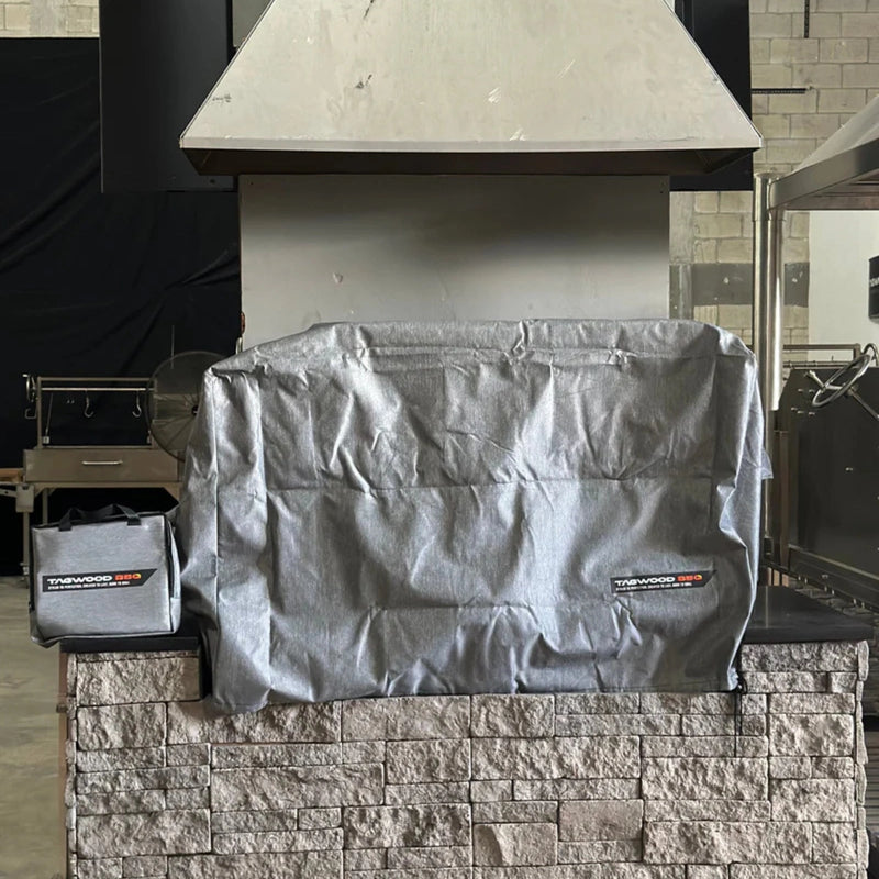 Tagwood BBQ BBQ05SS Cover - COVE05 gray grill cover with velvet liner, water-resistant, UV-protected, vent windows, and secure straps.