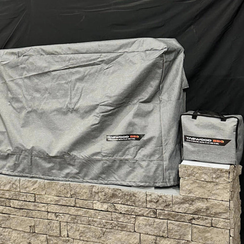 Tagwood BBQ BBQ08SS Cover - COVE08 is a gray vinyl grill cover with UV protection, vent windows, drawstring, and storage bag.