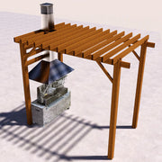 Tagwood BBQ Smoke Hood for BBQ28SS Grills in 304 stainless steel with wall mount canopy and extendable smoke duct under wooden pergola.