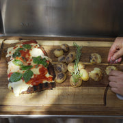 Tagwood BBQ Edge-Grain Cutting & Carving Board - TAWO05, 24"x16" Acacia wood with juice groove and ergonomic side grips.