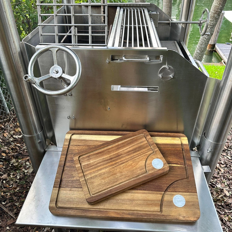 Tagwood BBQ Edge-Grain Cutting & Carving Board TAWO05 in durable Acacia wood with juice groove and hand grips, 24" x 16" size.