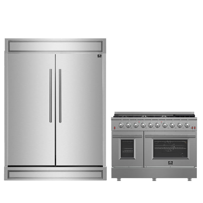 Forno 2-Piece Appliance Package - 48" Gas Range and 60" Built-In Refrigerator in Stainless Steel, FBDL-018-03CAUS