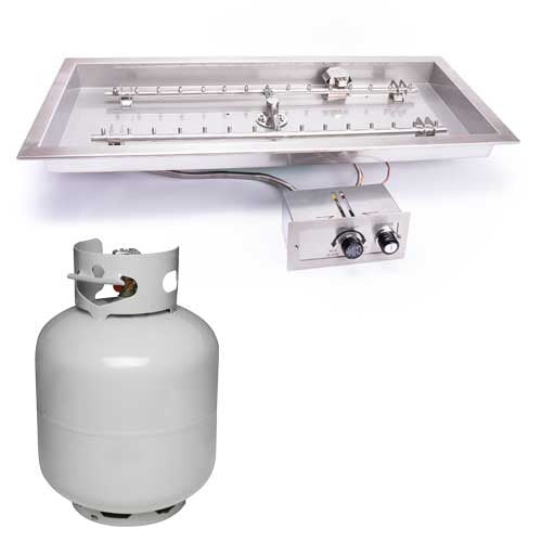 HPC Fire Inspired Rectangle H-Burner Inserts Liquid Propane with stainless steel rectangular burner and dual control knobs for outdoor fire pits.