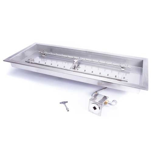 HPC Fire Inspired Rectangle H-Burner Inserts Natural Gas stainless steel rectangular burner with dual gas ports for even flame distribution.
