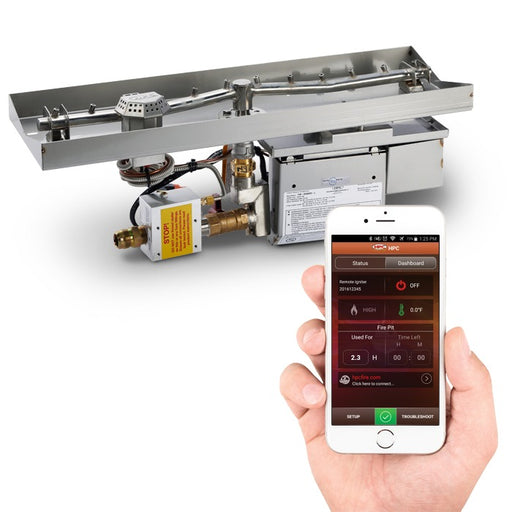 HPC Fire Inspired Linear Interlink Pan Inserts 120VAC in stainless steel with electronic ignition and smartphone remote control.