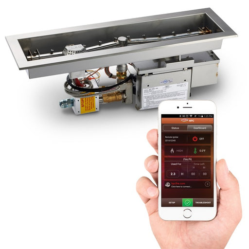 HPC Fire Inspired Linear Trough Inserts 120VAC Natural Gas with stainless steel burner and electronic ignition controlled via smartphone app.