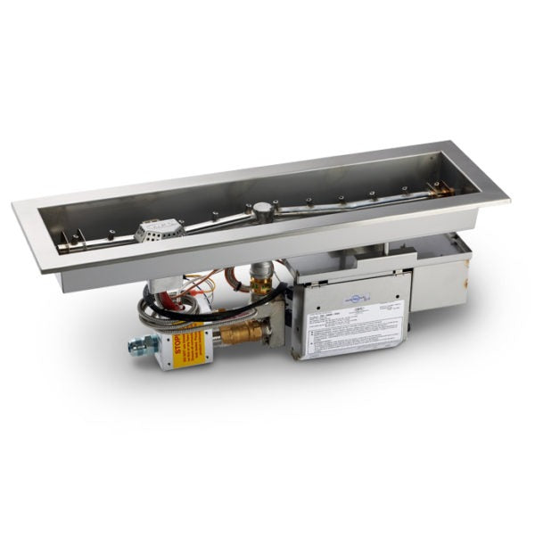 HPC Fire Inspired Linear Trough Inserts 24VAC Liquid Propane stainless steel burner with electronic ignition and sleek rectangular design.