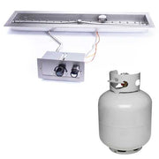 HPC Fire Inspired Linear Trough Inserts Liquid Propane with stainless steel burner and control panel for sleek outdoor fire features.