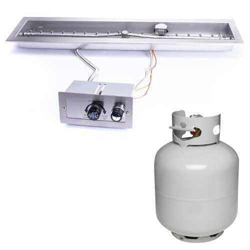 HPC Fire Inspired Linear Trough Inserts Liquid Propane with stainless steel burner and control panel for sleek outdoor fire features.