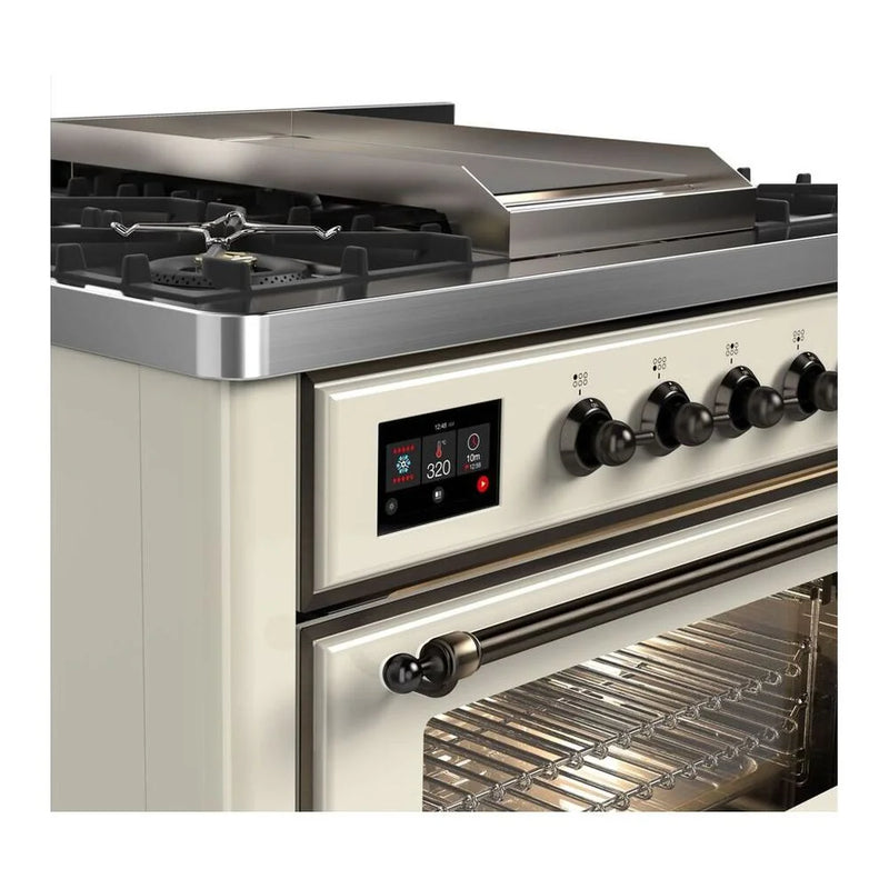 ILVE Majestic II 36" Dual Fuel Freestanding Range in Antique White with Burnished Trim, UM09FDNS3AWBLP