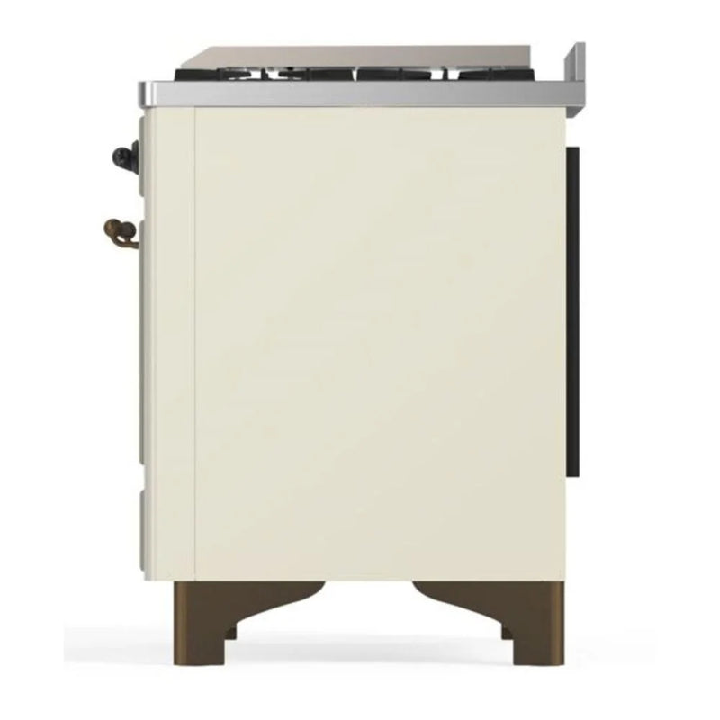 ILVE Majestic II 36" Dual Fuel Freestanding Range in Antique White with Burnished Trim, UM09FDNS3AWBLP