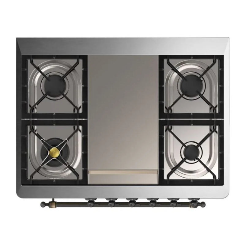 ILVE Majestic II 36" Dual Fuel Freestanding Range in Antique White with Burnished Trim, UM09FDNS3AWBLP