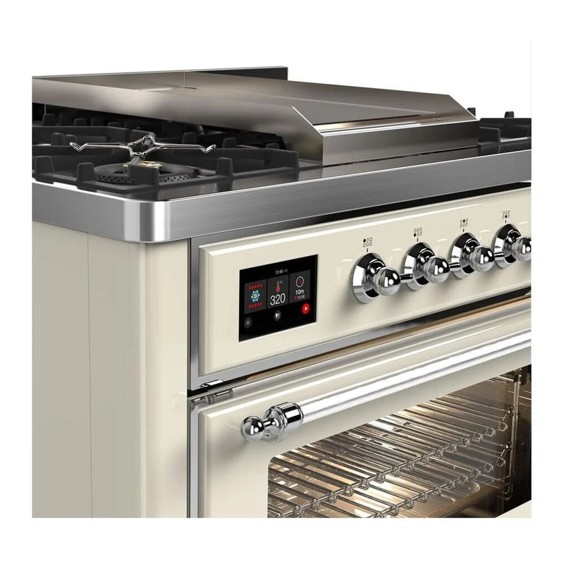 ILVE Majestic II 36" Dual Fuel Freestanding Range in Antique White with Chrome Trim, UM09FDNS3AWC