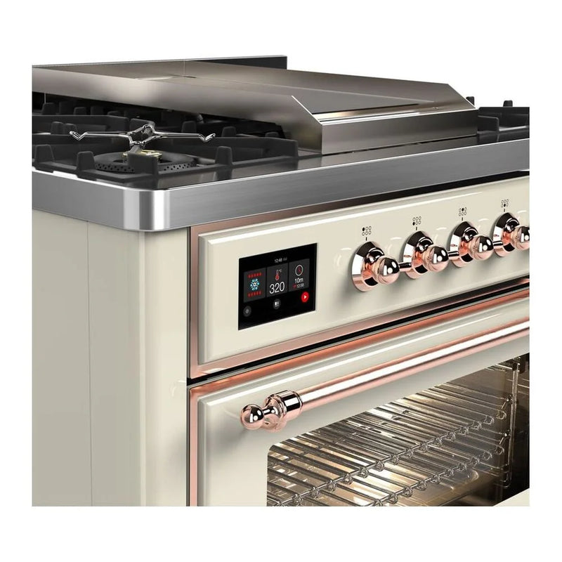 ILVE Majestic II 36" Dual Fuel Freestanding Range in Antique White with Copper Trim, UM09FDNS3AWPLP
