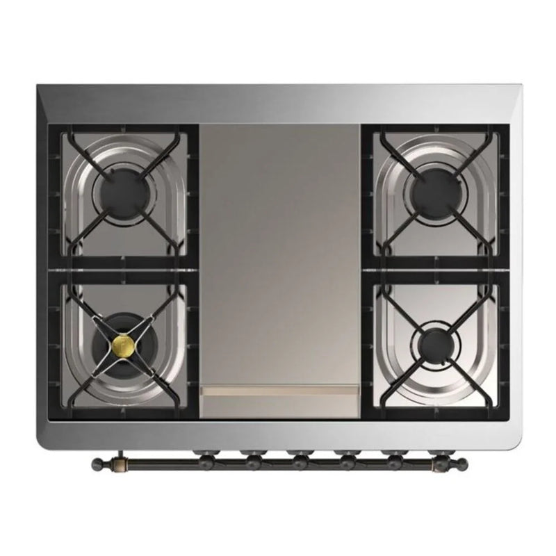 ILVE Majestic II 36" Dual Fuel Freestanding Range in Blue Grey with Burnished Trim, UM09FDNS3BGBLP