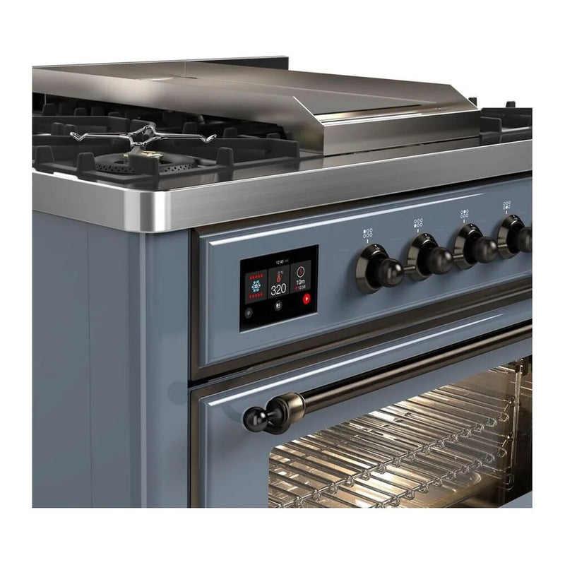 ILVE Majestic II 36" Dual Fuel Freestanding Range in Blue Grey with Burnished Trim, UM09FDNS3BGB