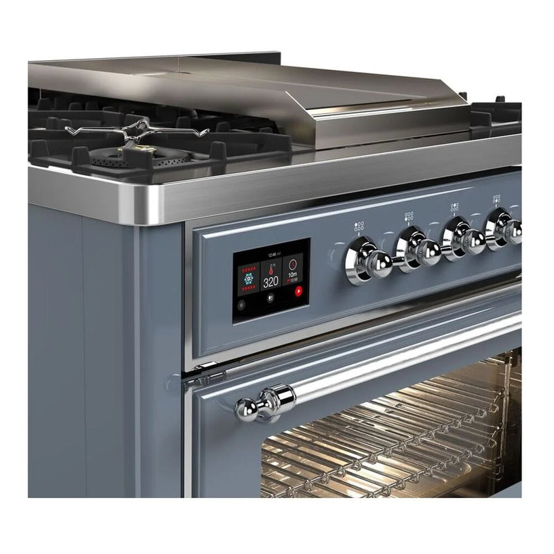 ILVE Majestic II 36" Dual Fuel Freestanding Range in Blue Grey with Chrome Trim, UM09FDNS3BGC