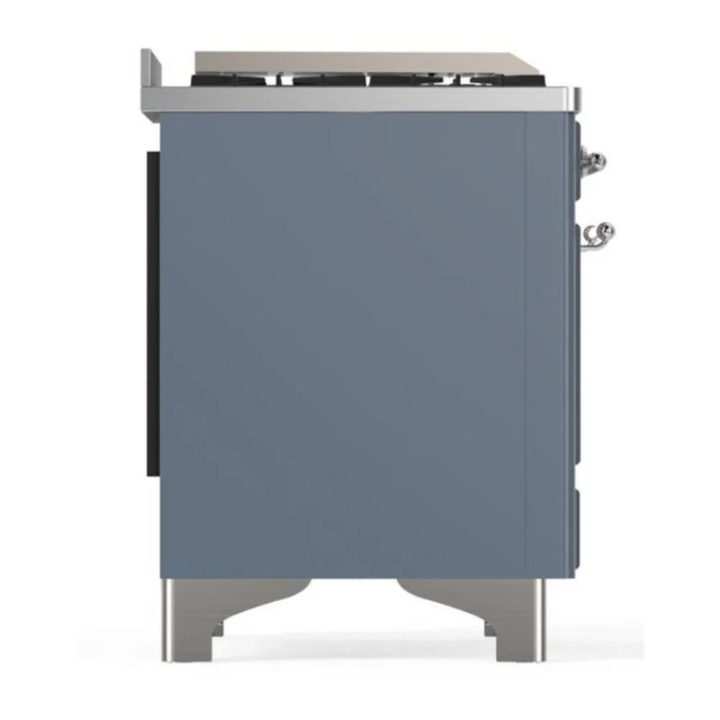 ILVE Majestic II 36" Dual Fuel Freestanding Range in Blue Grey with Chrome Trim, UM09FDNS3BGC