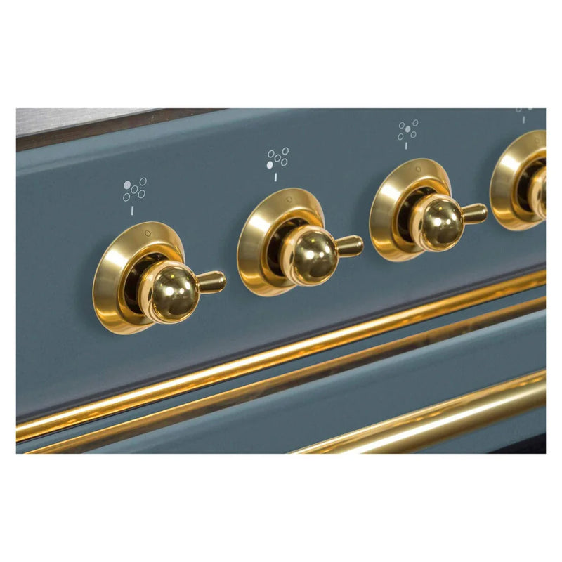 ILVE Majestic II 36" Dual Fuel Freestanding Range in Blue Grey with Brass Trim, UM09FDNS3BGGLP