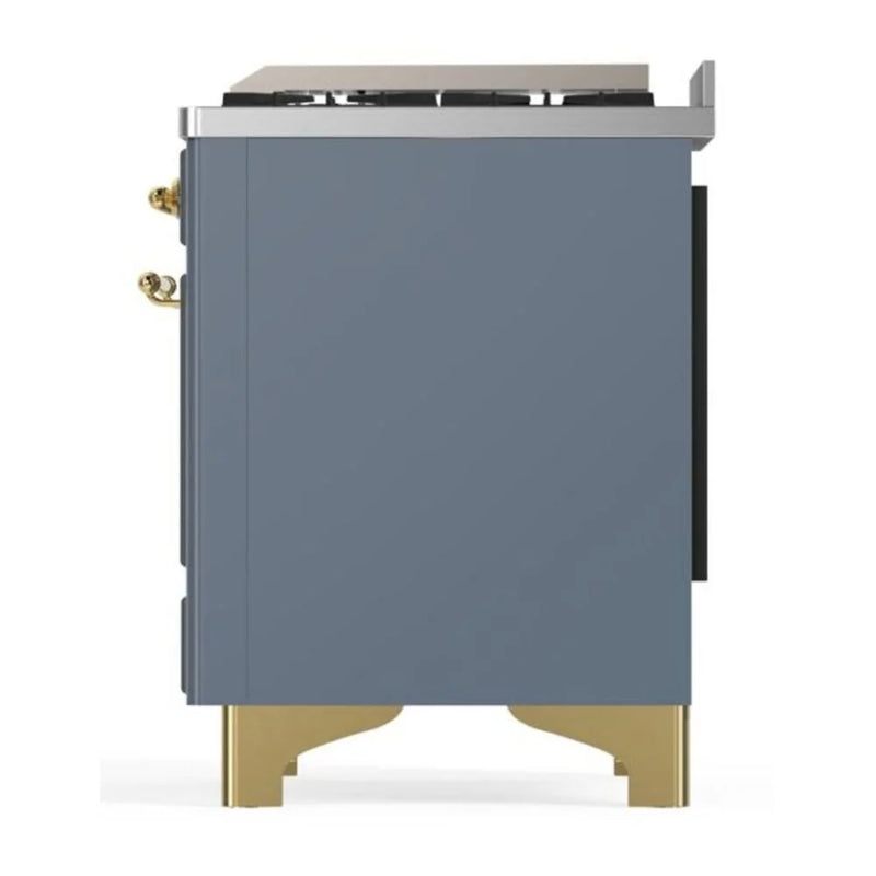 ILVE Majestic II 36" Dual Fuel Freestanding Range in Blue Grey with Brass Trim, UM09FDNS3BGGLP