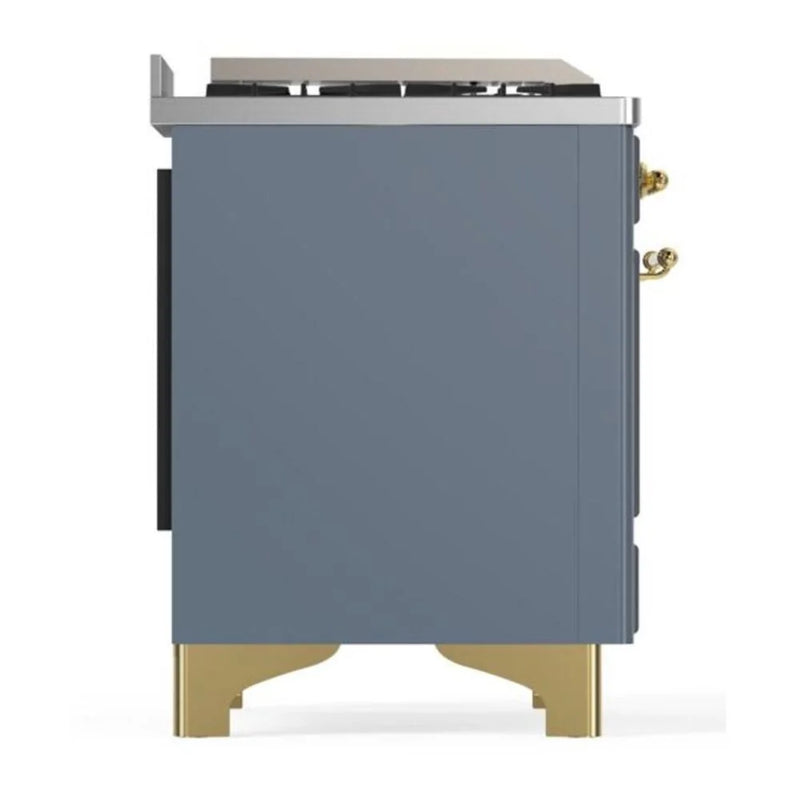 ILVE Majestic II 36" Dual Fuel Freestanding Range in Blue Grey with Brass Trim, UM09FDNS3BGGLP