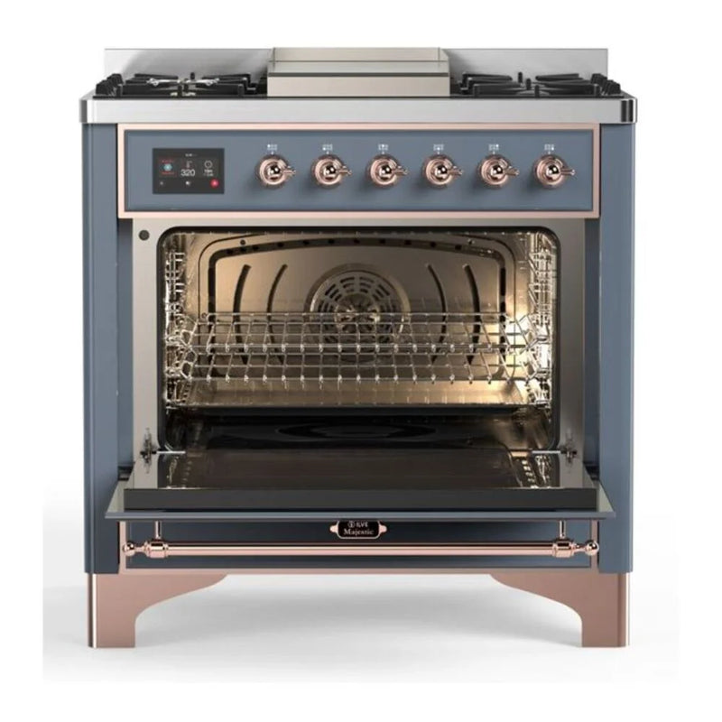 ILVE Majestic II 36" Dual Fuel Freestanding Range in Blue Grey with Copper Trim, UM09FDNS3BGPLP