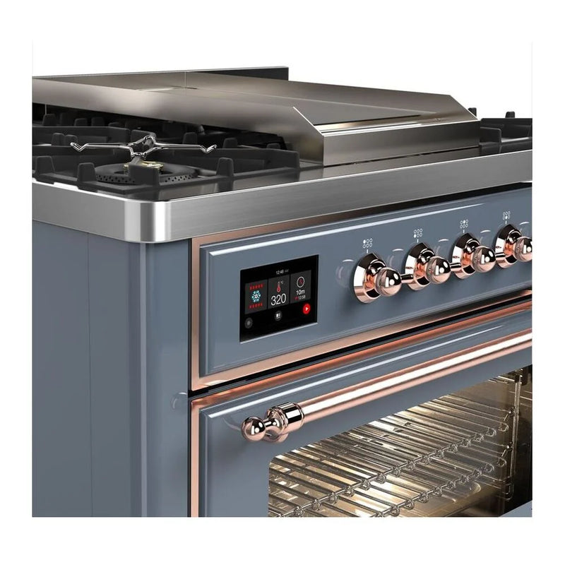 ILVE Majestic II 36" Dual Fuel Freestanding Range in Blue Grey with Copper Trim, UM09FDNS3BGPLP