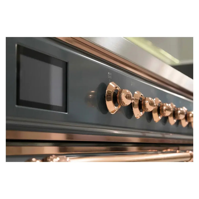 ILVE Majestic II 36" Dual Fuel Freestanding Range in Blue Grey with Copper Trim, UM09FDNS3BGP