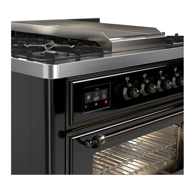 ILVE Majestic II 36" Dual Fuel Freestanding Range in Glossy Black with Burnished Trim, UM09FDNS3BKBLP