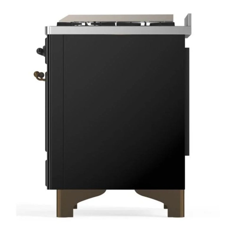 ILVE Majestic II 36" Dual Fuel Freestanding Range in Glossy Black with Burnished Trim, UM09FDNS3BKB