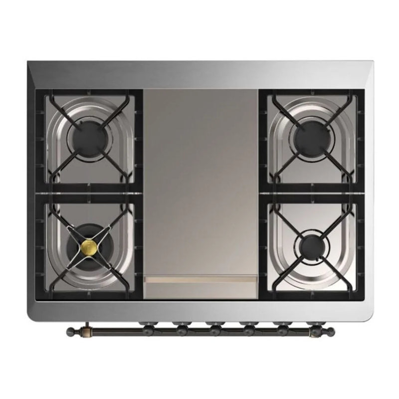 ILVE Majestic II 36" Dual Fuel Freestanding Range in Glossy Black with Burnished Trim, UM09FDNS3BKB