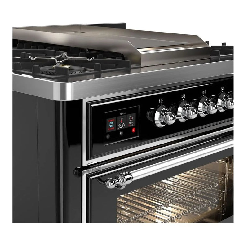 ILVE Majestic II 36" Dual Fuel Freestanding Range in Glossy Black with Chrome Trim, UM09FDNS3BKCLP