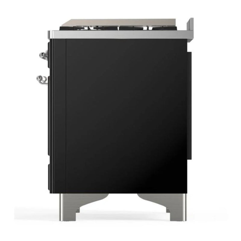 ILVE Majestic II 36" Dual Fuel Freestanding Range in Glossy Black with Chrome Trim, UM09FDNS3BKCLP