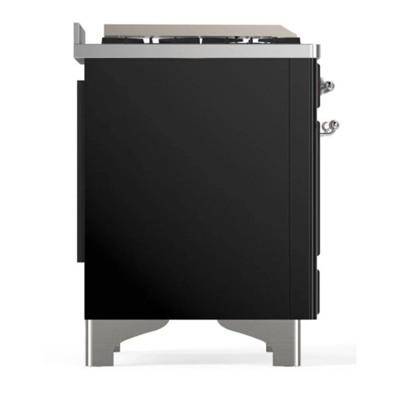 ILVE Majestic II 36" Dual Fuel Freestanding Range in Glossy Black with Chrome Trim, UM09FDNS3BKCLP