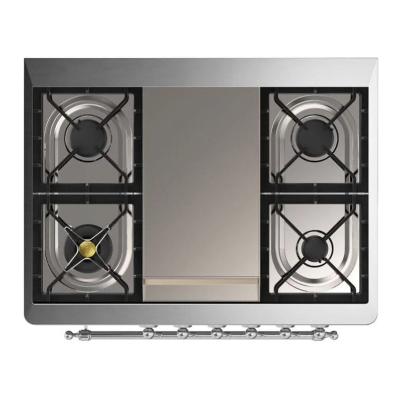 ILVE Majestic II 36" Dual Fuel Freestanding Range in Glossy Black with Chrome Trim, UM09FDNS3BKCLP