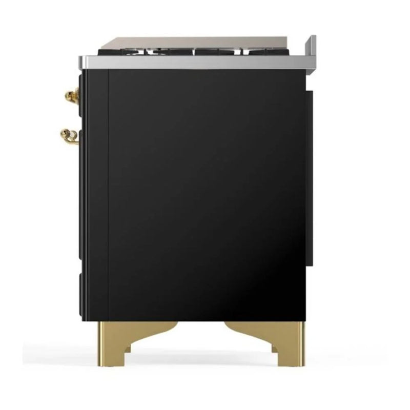 ILVE Majestic II 36" Dual Fuel Freestanding Range in Glossy Black with Brass Trim, UM09FDNS3BKGLP