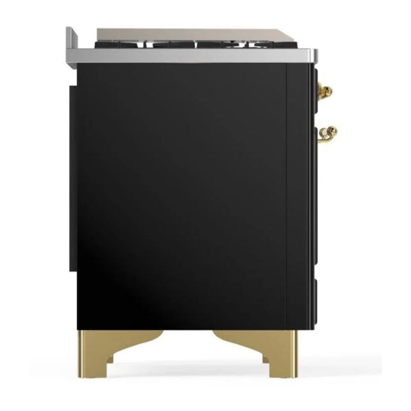 ILVE Majestic II 36" Dual Fuel Freestanding Range in Glossy Black with Brass Trim, UM09FDNS3BKGLP