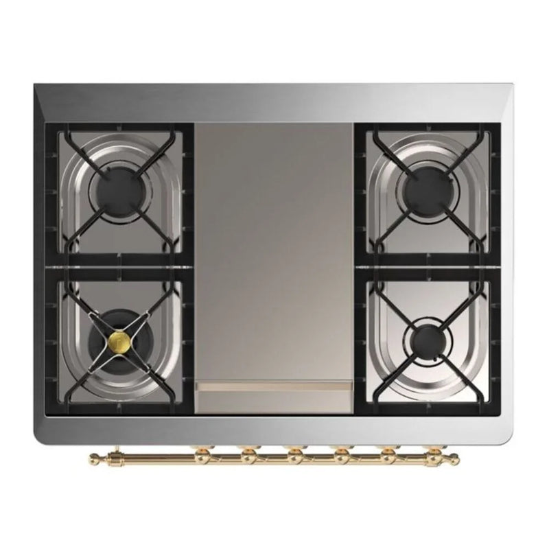 ILVE Majestic II 36" Dual Fuel Freestanding Range in Glossy Black with Brass Trim, UM09FDNS3BKG
