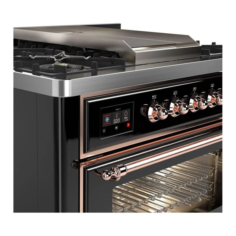 ILVE Majestic II 36" Dual Fuel Freestanding Range in Glossy Black with Copper Trim, UM09FDNS3BKPLP