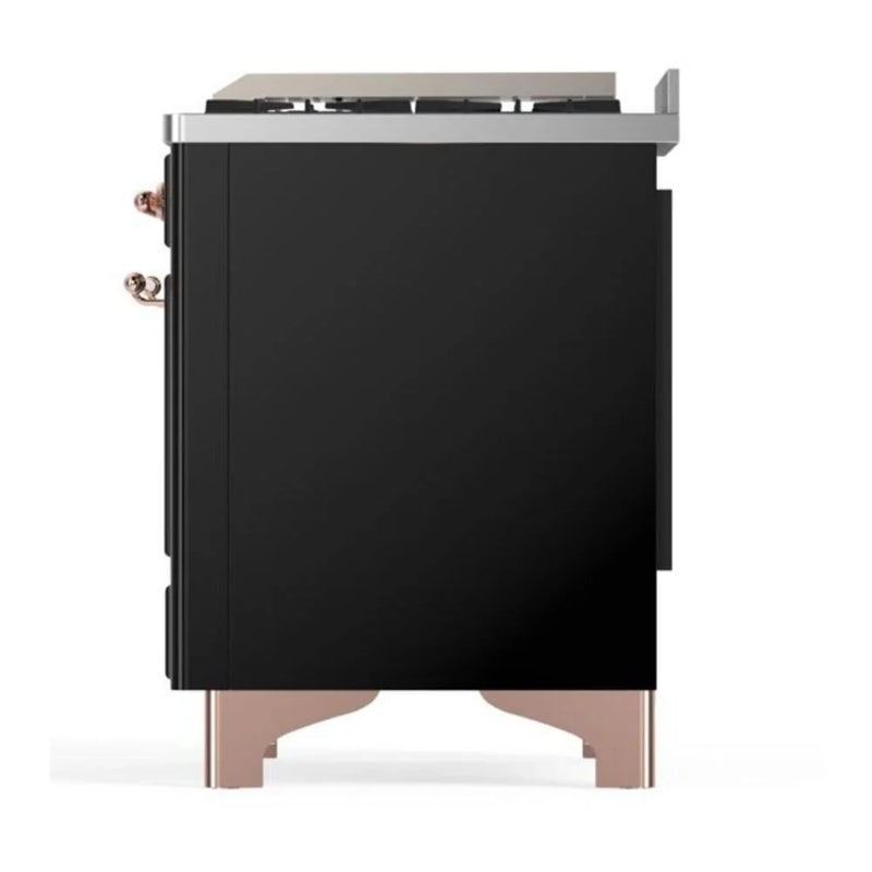 ILVE Majestic II 36" Dual Fuel Freestanding Range in Glossy Black with Copper Trim, UM09FDNS3BKPLP