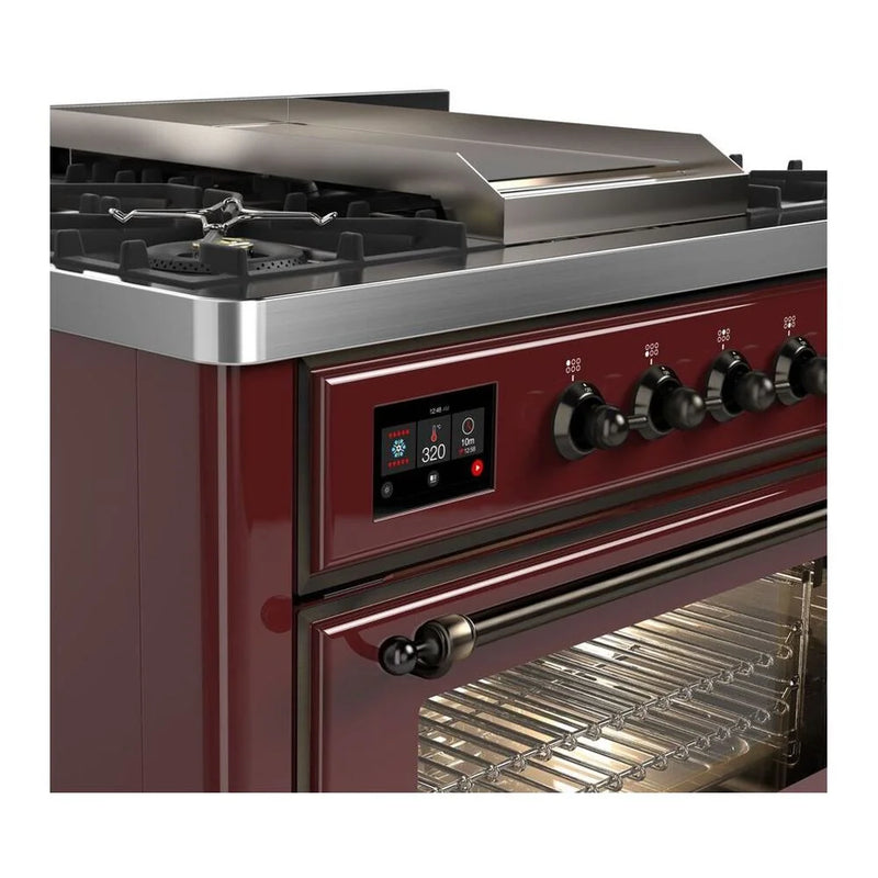 ILVE Majestic II 36" Dual Fuel Freestanding Range in Burgundy with Burnished Trim, UM09FDNS3BUBLP