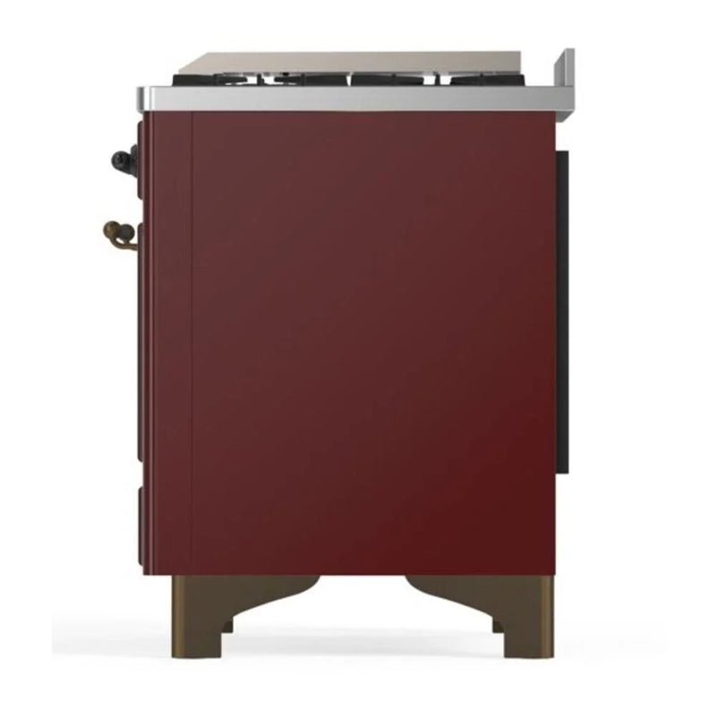 ILVE Majestic II 36" Dual Fuel Freestanding Range in Burgundy with Burnished Trim, UM09FDNS3BUBLP