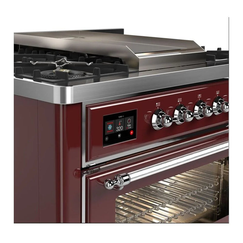 ILVE Majestic II 36" Dual Fuel Freestanding Range in Burgundy with Chrome Trim, UM09FDNS3BUCLP