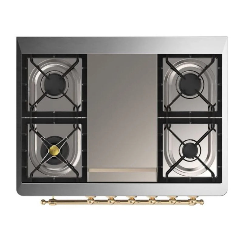 ILVE Majestic II 36" Dual Fuel Freestanding Range in Burgundy with Brass Trim, UM09FDNS3BUGLP