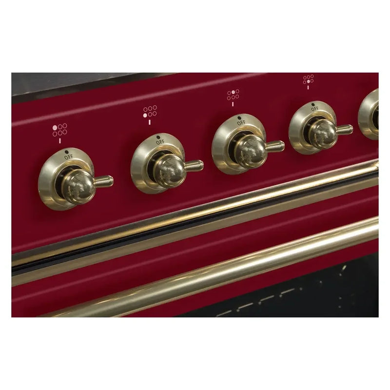 ILVE Majestic II 36" Dual Fuel Freestanding Range in Burgundy with Brass Trim, UM09FDNS3BUG