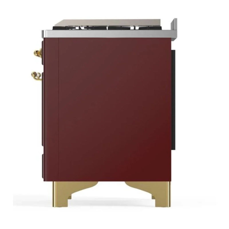 ILVE Majestic II 36" Dual Fuel Freestanding Range in Burgundy with Brass Trim, UM09FDNS3BUG