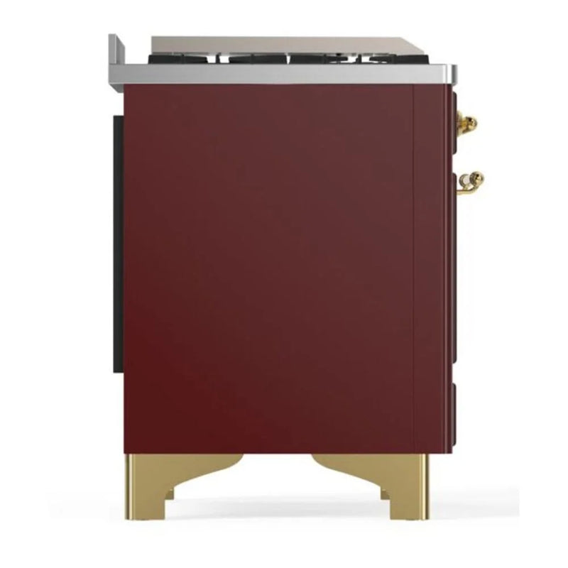 ILVE Majestic II 36" Dual Fuel Freestanding Range in Burgundy with Brass Trim, UM09FDNS3BUG